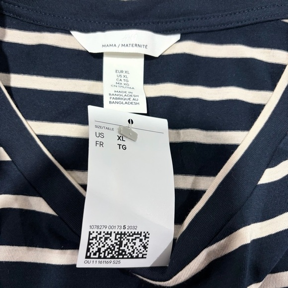 H&M Striped Navy and Cream 100% Cotton Maternity T-Shirt Dress New With Tags - Picture 6 of 9